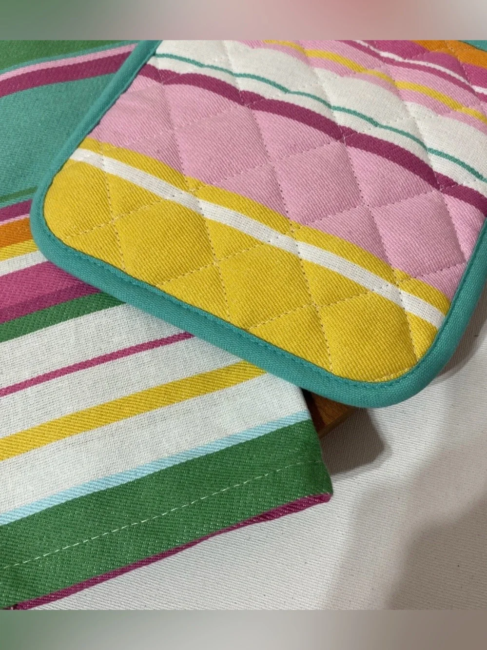 Hobby Lobby Kitchen Dish Towel & Potholder Set Cotton Beachy Stripes NEW